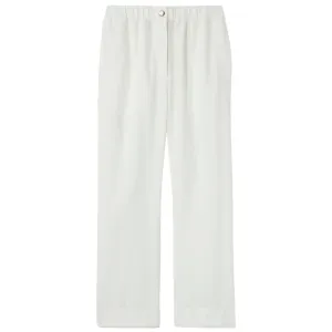 White Solid Cotton Linen Easy Pant