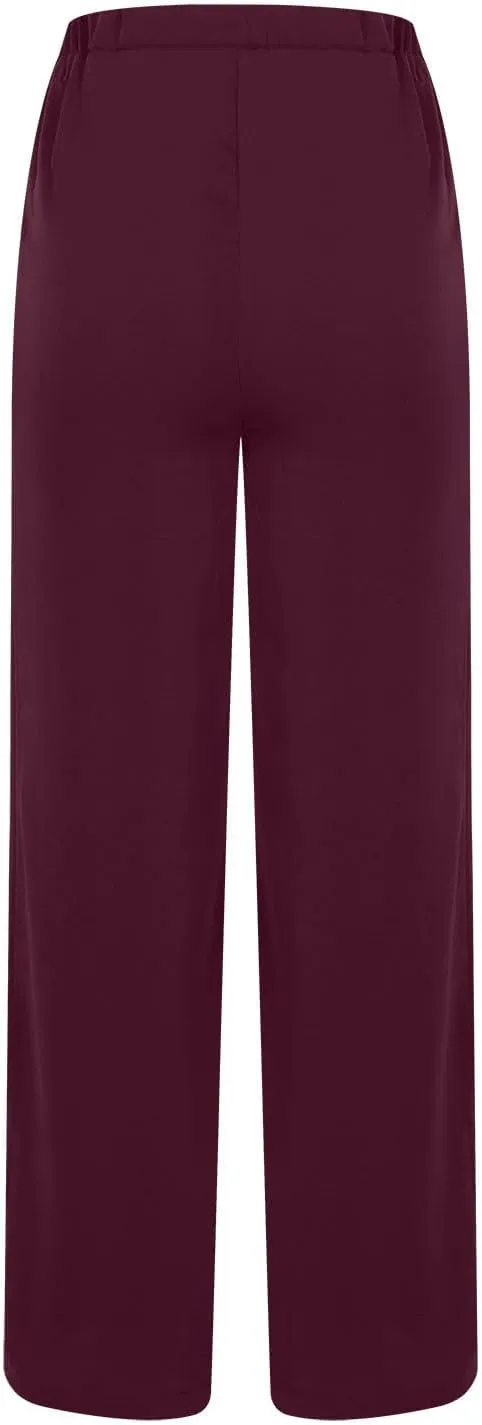 Wide Leg Pants for Women High Waist Tie Knot Front Split Flowy Palazzo Pant Dressy Casual Loose Comfy Lounge Trousers