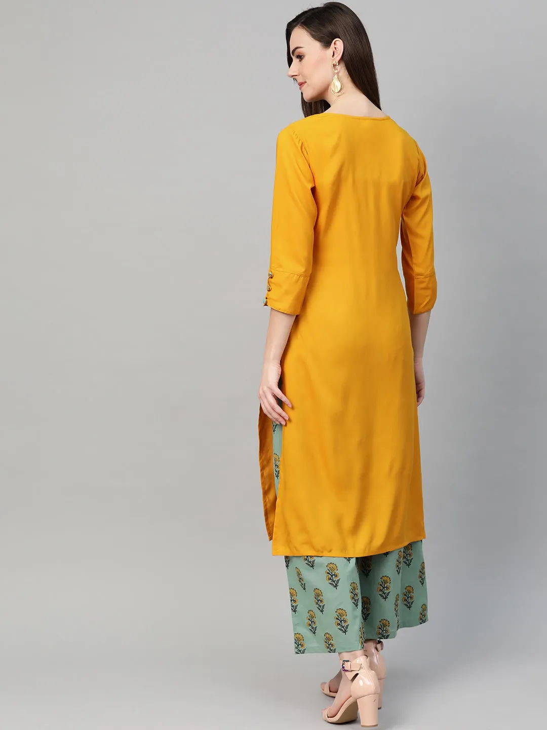 Women Mustard Straight Kurta Set