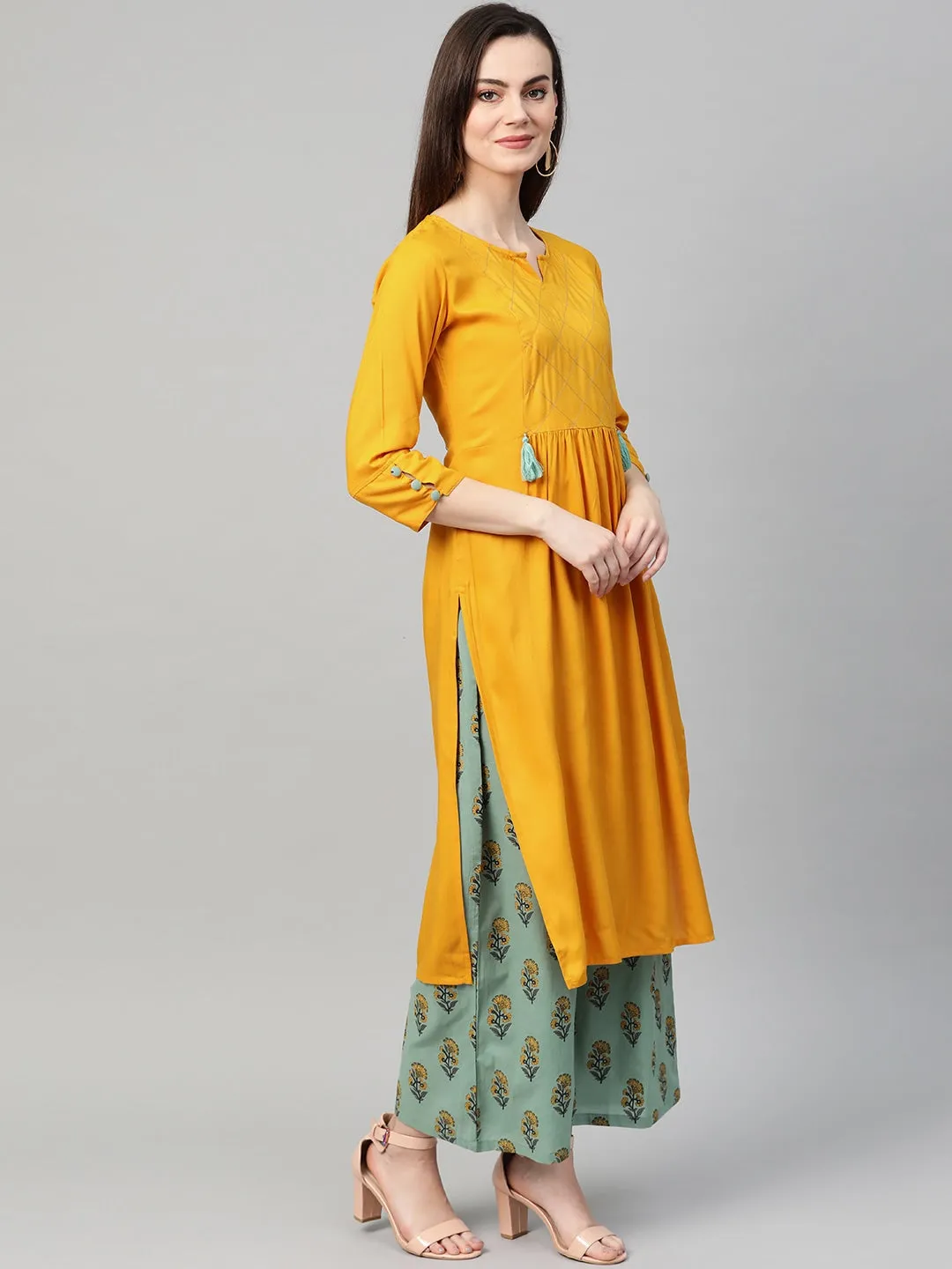 Women Mustard Straight Kurta Set