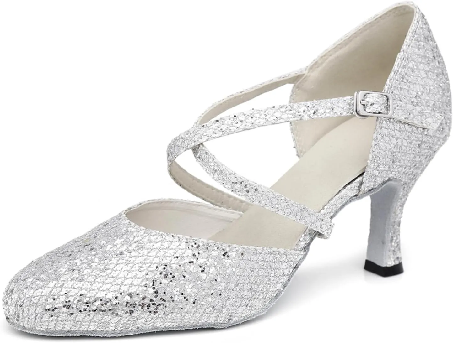 Women's Closed-Toe Synthetic Glitter Material Ballroom Tango Party Wedding Professional Dance Shoes L342 Silver US 4.5