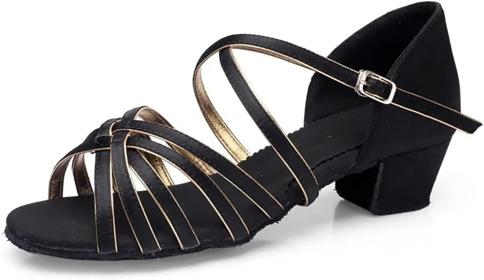 Women's Latin Dance Shoes Low Heel Practice Dancing Sandals Cross Strap for Social Dance Beginner
