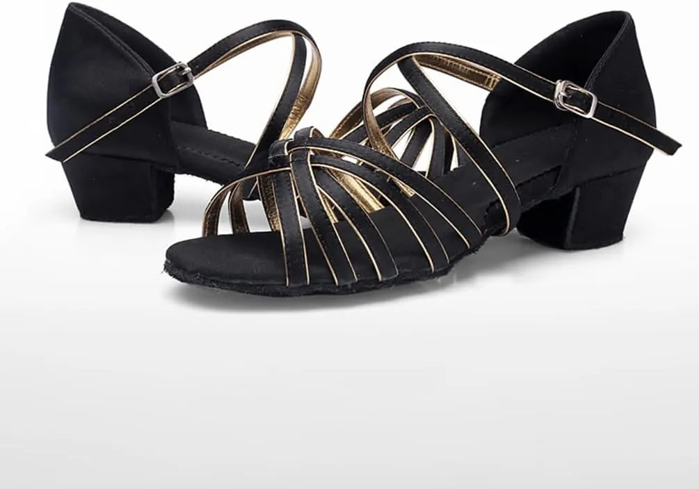 Women's Latin Dance Shoes Low Heel Practice Dancing Sandals Cross Strap for Social Dance Beginner