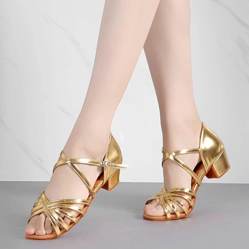 Women's Latin Dance Shoes Low Heel Practice Dancing Sandals Cross Strap for Social Dance Beginner
