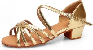 Women's Latin Dance Shoes Low Heel Practice Dancing Sandals Cross Strap for Social Dance Beginner