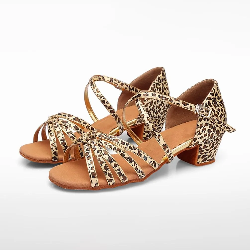 Women's Latin Dance Shoes Low Heel Practice Dancing Sandals Cross Strap for Social Dance Beginner