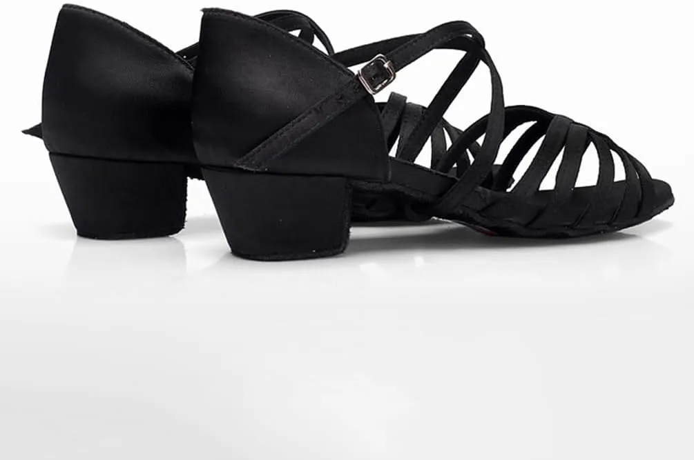 Women's Latin Dance Shoes Low Heel Practice Dancing Sandals Cross Strap for Social Dance Beginner