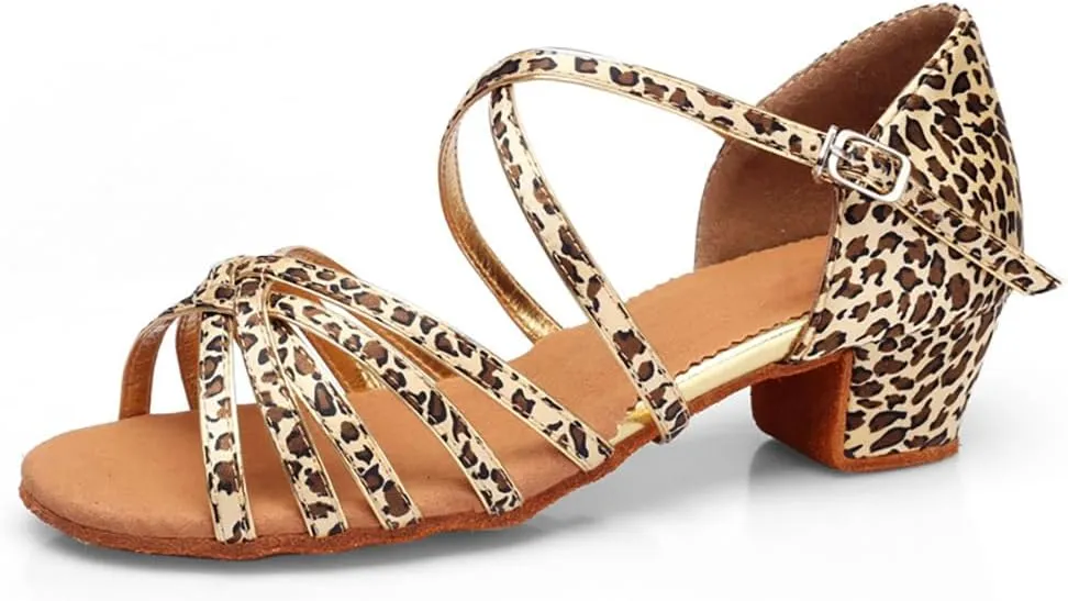 Women's Latin Dance Shoes Low Heel Practice Dancing Sandals Cross Strap for Social Dance Beginner