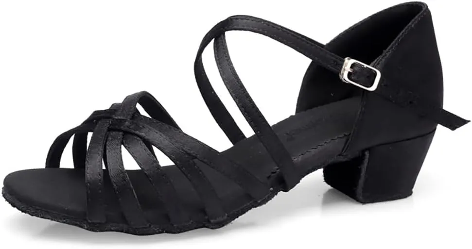 Women's Latin Dance Shoes Low Heel Practice Dancing Sandals Cross Strap for Social Dance Beginner