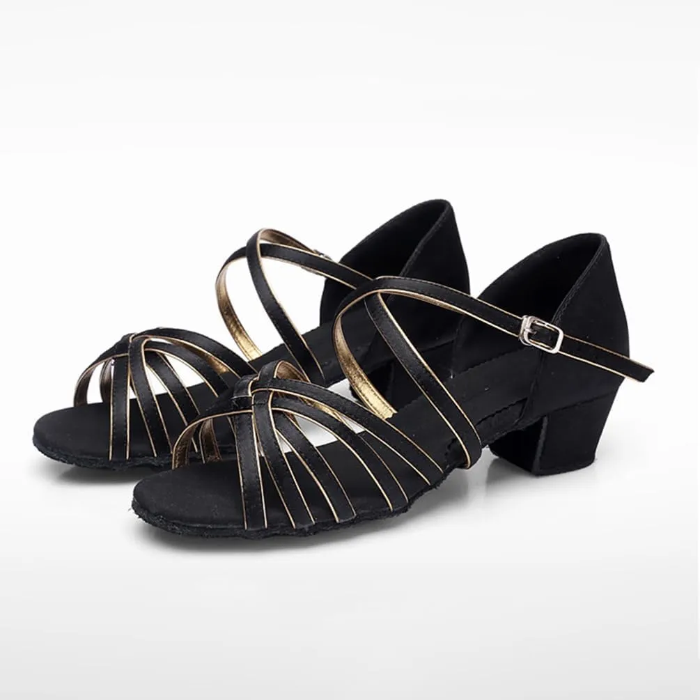 Women's Latin Dance Shoes Low Heel Practice Dancing Sandals Cross Strap for Social Dance Beginner