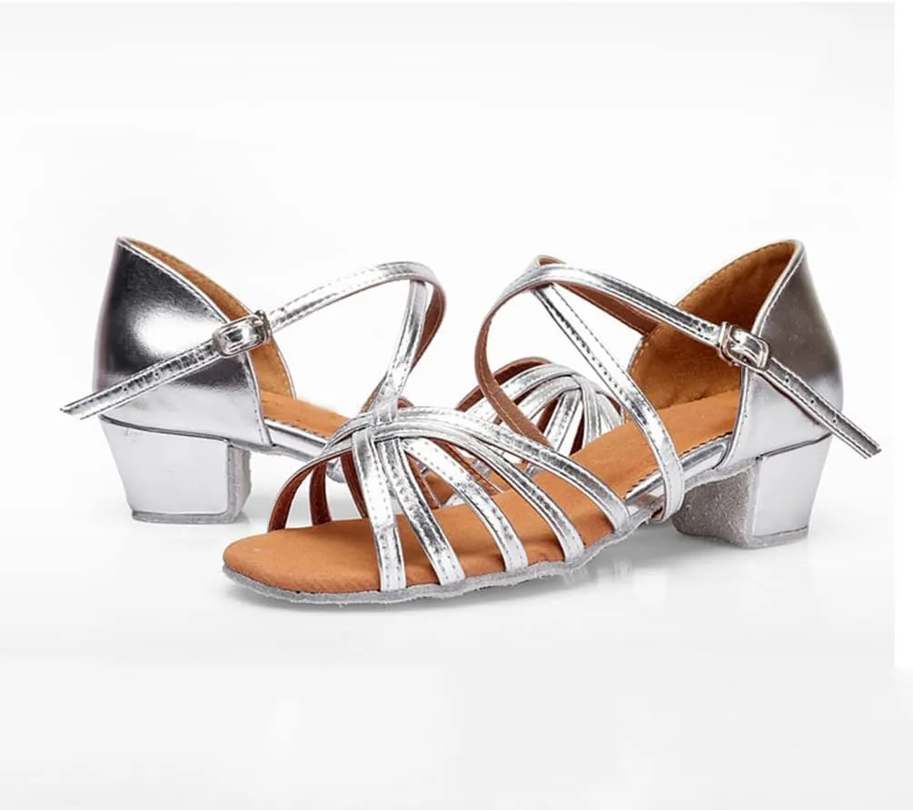 Women's Latin Dance Shoes Low Heel Practice Dancing Sandals Cross Strap for Social Dance Beginner
