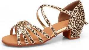 Women's Latin Dance Shoes Low Heel Practice Dancing Sandals Cross Strap for Social Dance Beginner