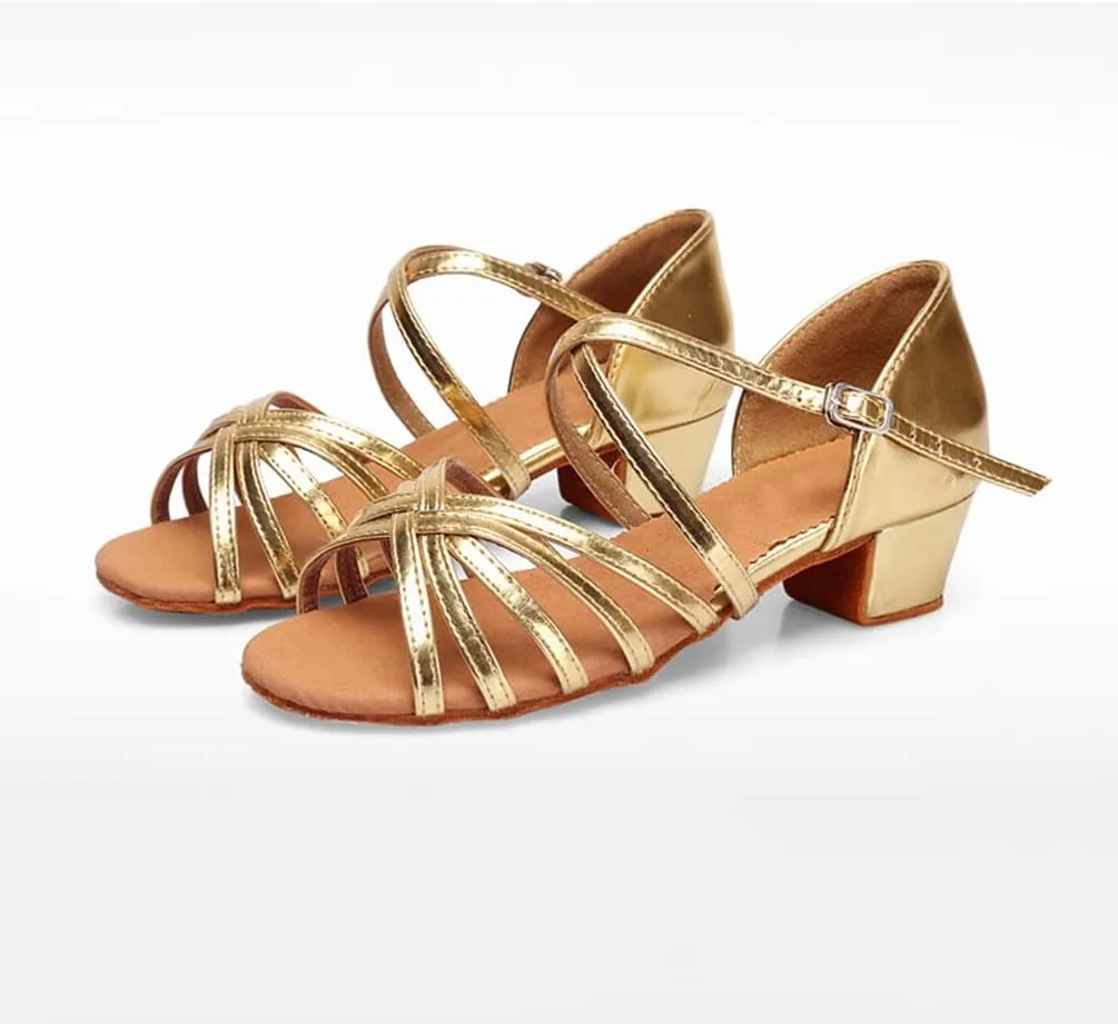 Women's Latin Dance Shoes Low Heel Practice Dancing Sandals Cross Strap for Social Dance Beginner