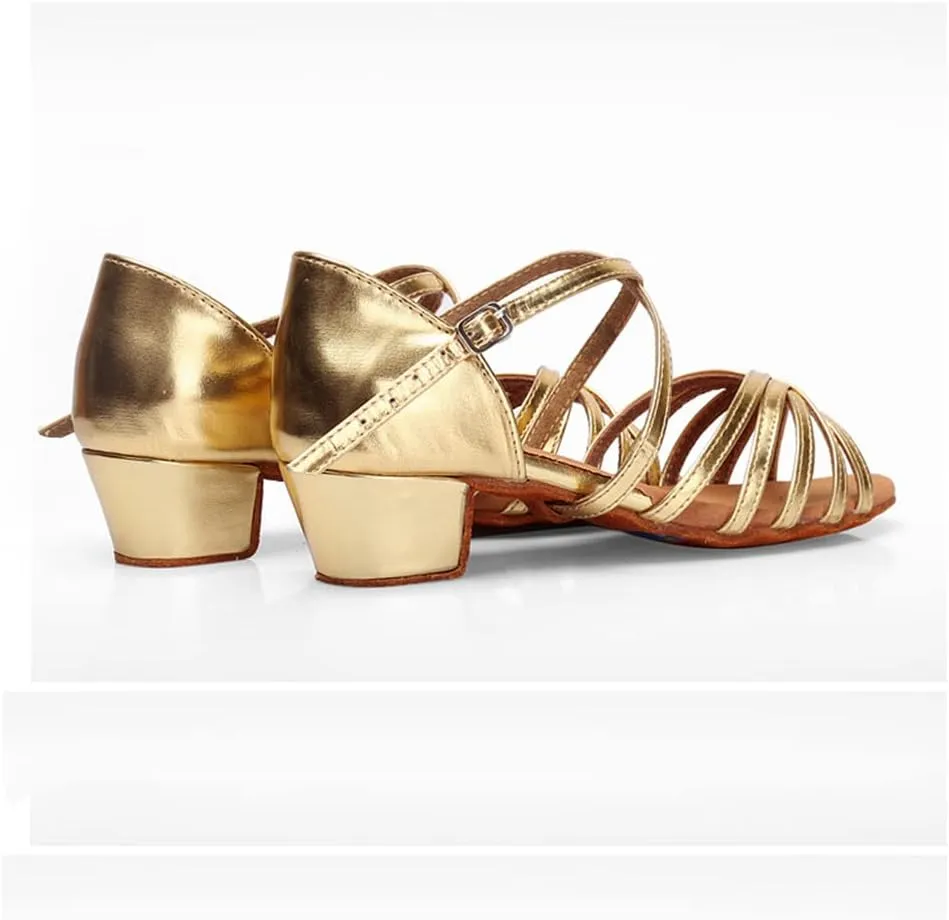 Women's Latin Dance Shoes Low Heel Practice Dancing Sandals Cross Strap for Social Dance Beginner