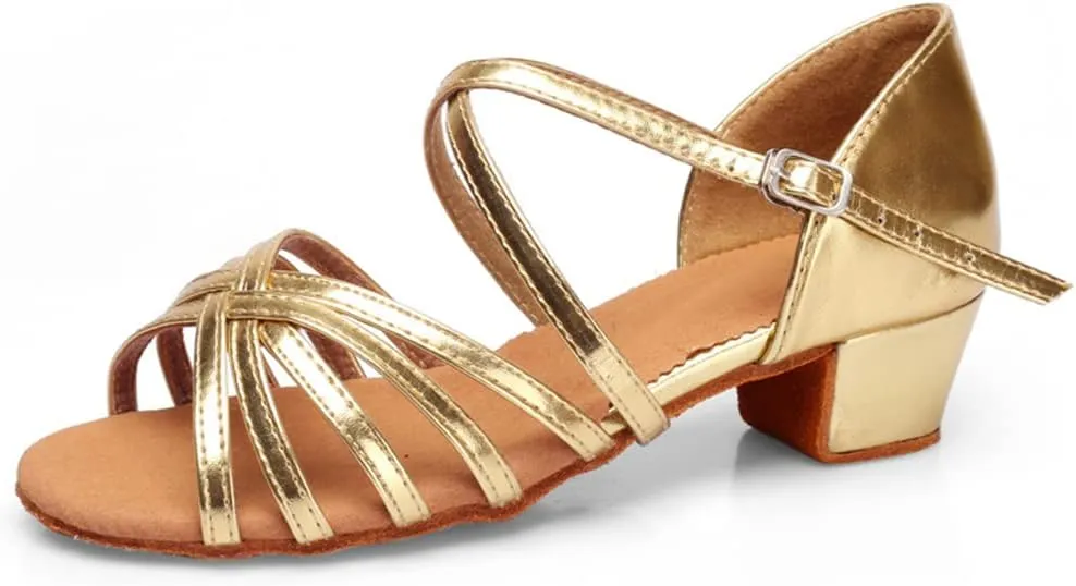 Women's Latin Dance Shoes Low Heel Practice Dancing Sandals Cross Strap for Social Dance Beginner