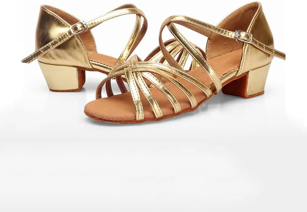 Women's Latin Dance Shoes Low Heel Practice Dancing Sandals Cross Strap for Social Dance Beginner
