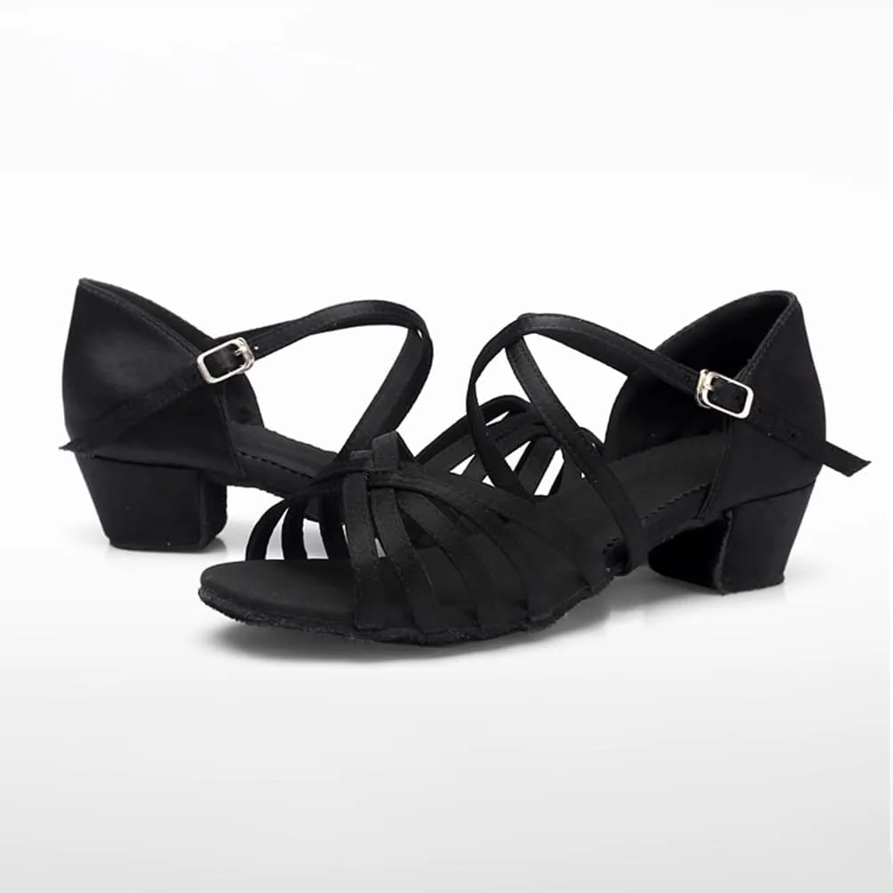 Women's Latin Dance Shoes Low Heel Practice Dancing Sandals Cross Strap for Social Dance Beginner