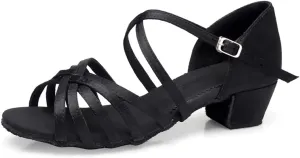 Women's Latin Dance Shoes Low Heel Practice Dancing Sandals Cross Strap for Social Dance Beginner