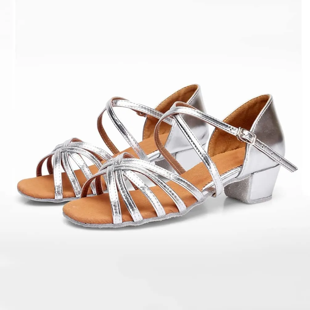 Women's Latin Dance Shoes Low Heel Practice Dancing Sandals Cross Strap for Social Dance Beginner