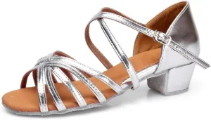 Women's Latin Dance Shoes Low Heel Practice Dancing Sandals Cross Strap for Social Dance Beginner
