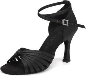 Women's Latin Dance Shoes Satin Open Toe Professional Practice Ballroom Salsa Dancing Shoes 9cm Heel