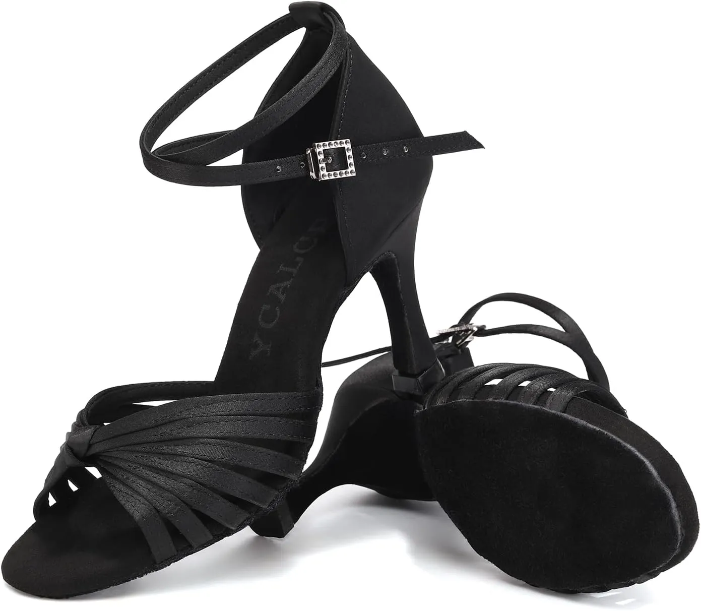 Women's Latin Dance Shoes Satin Open Toe Professional Practice Ballroom Salsa Dancing Shoes 9cm Heel