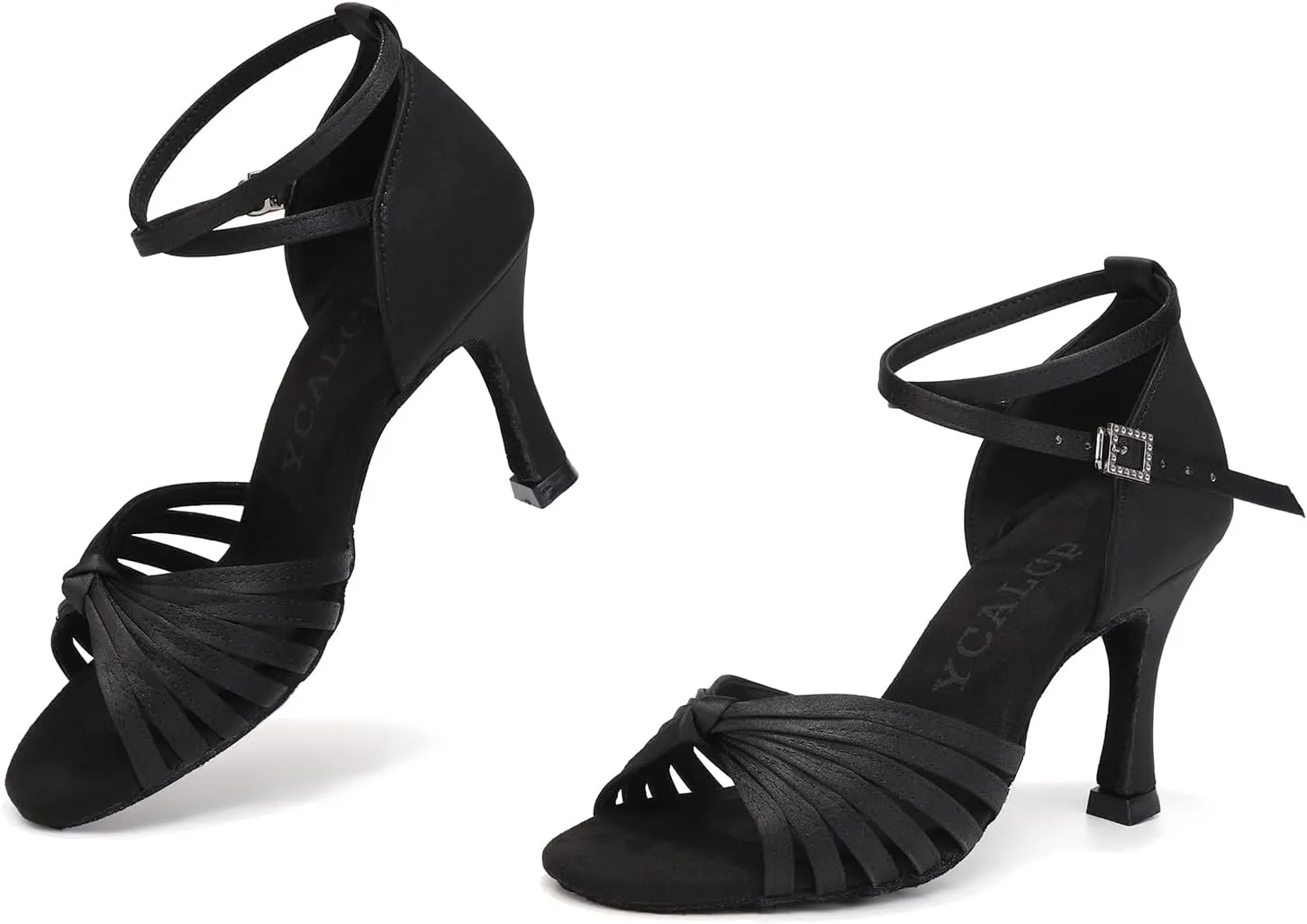 Women's Latin Dance Shoes Satin Open Toe Professional Practice Ballroom Salsa Dancing Shoes 9cm Heel