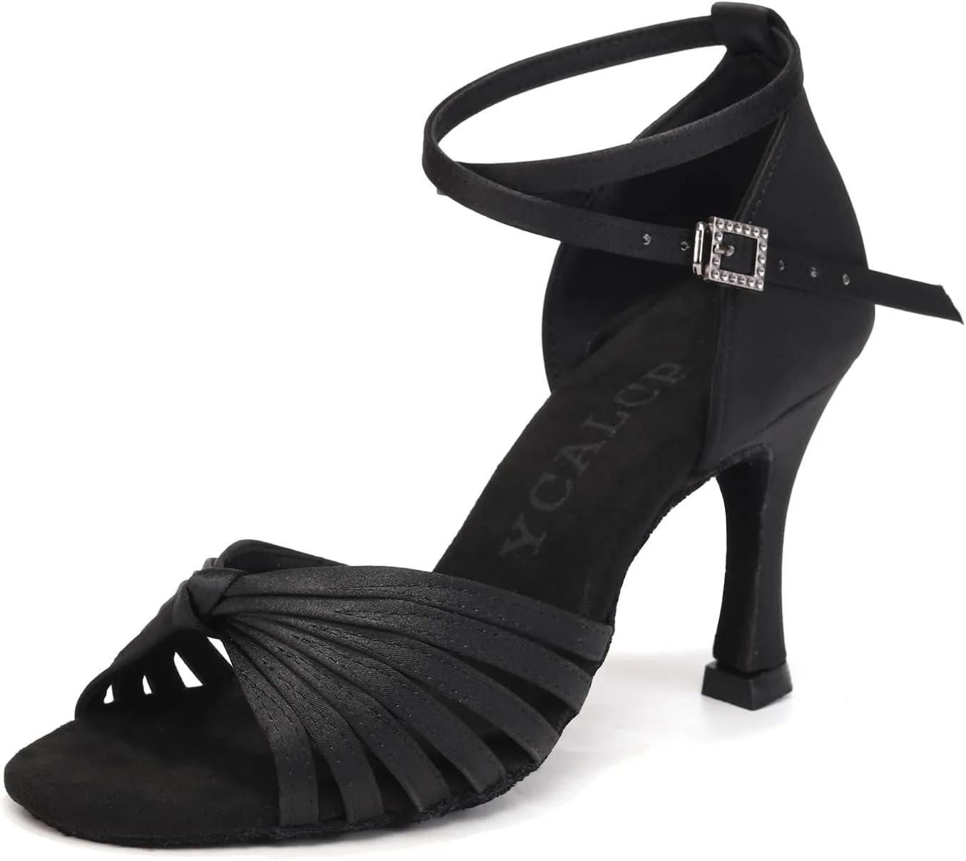 Women's Latin Dance Shoes Satin Open Toe Professional Practice Ballroom Salsa Dancing Shoes 9cm Heel