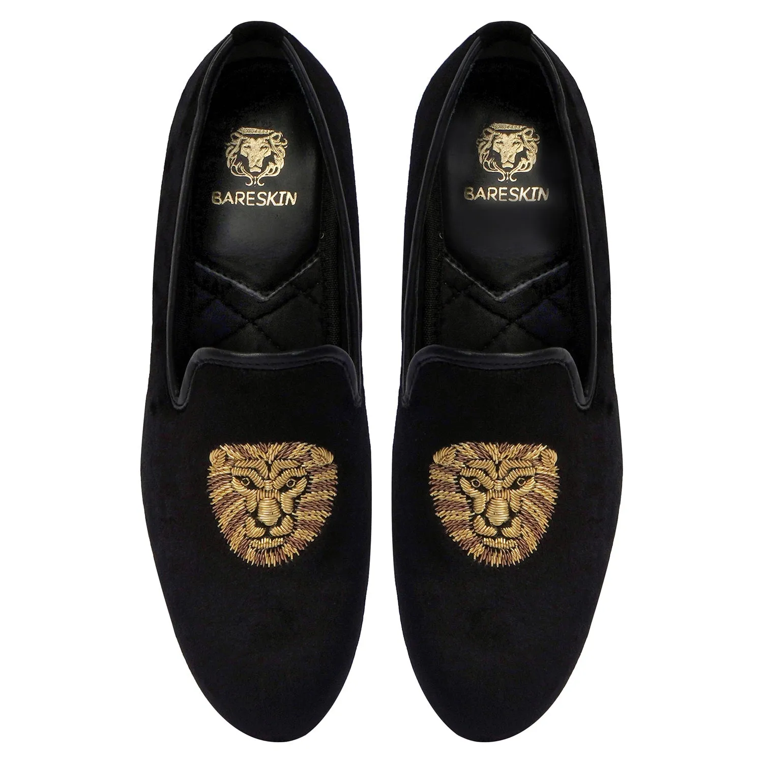 Zardosi Lion Black Velvet Slip-On Shoes By Brune & Bareskin