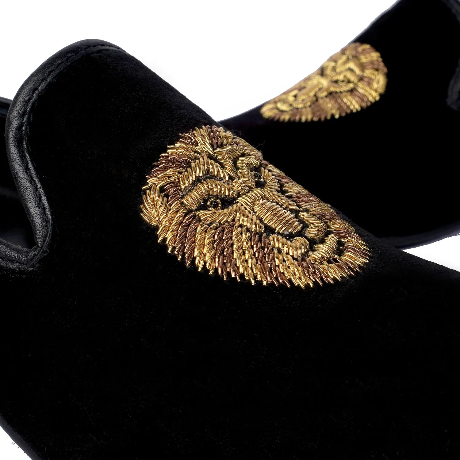 Zardosi Lion Black Velvet Slip-On Shoes By Brune & Bareskin