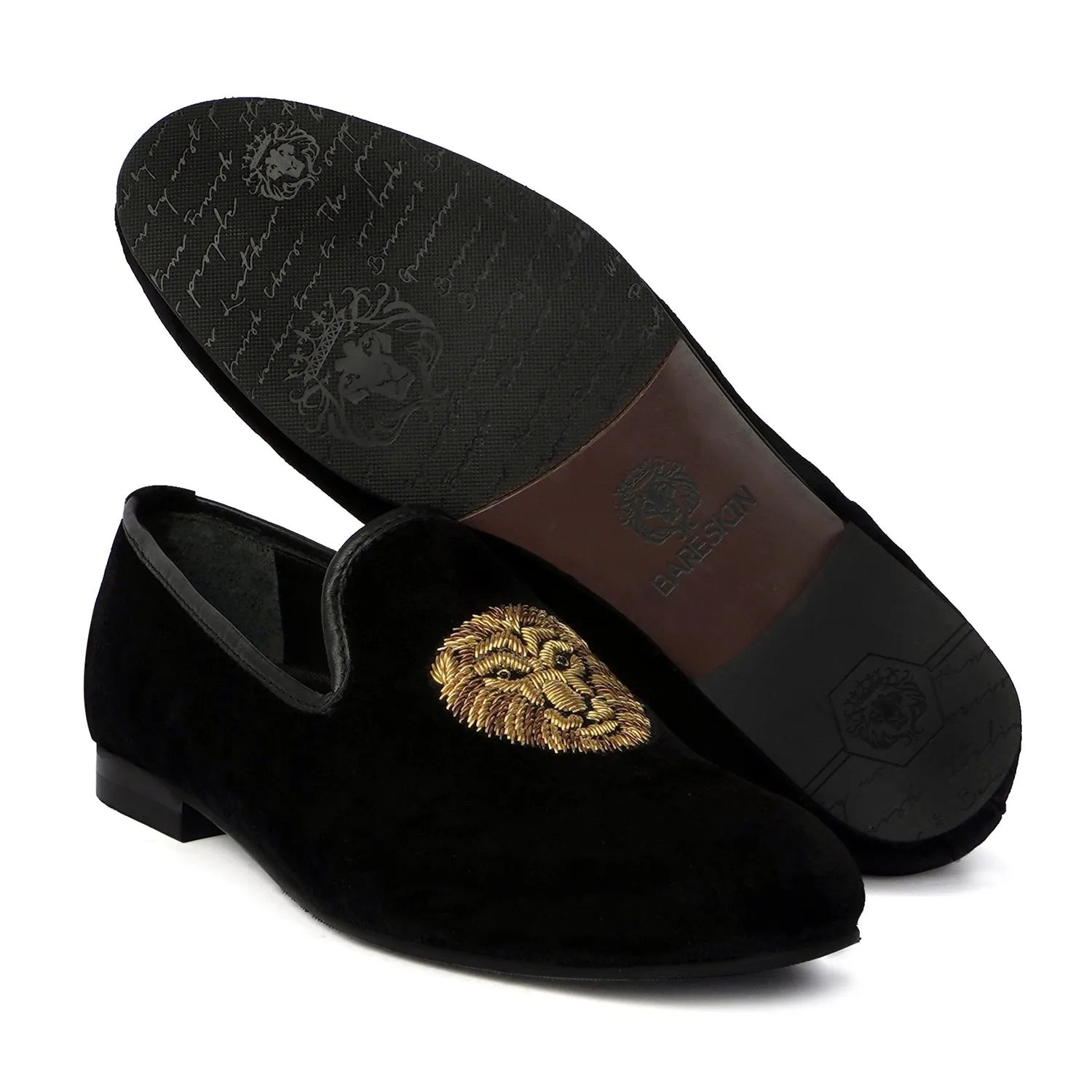 Zardosi Lion Black Velvet Slip-On Shoes By Brune & Bareskin