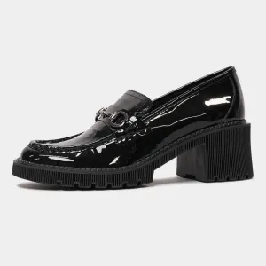 Zoey Black Patent Leather Heeled Loafers