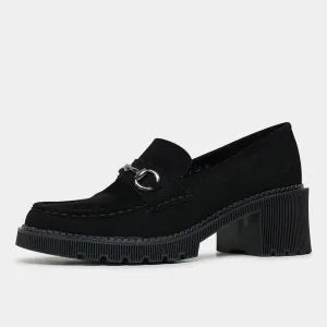 Zoey Black Suede Heeled Loafers