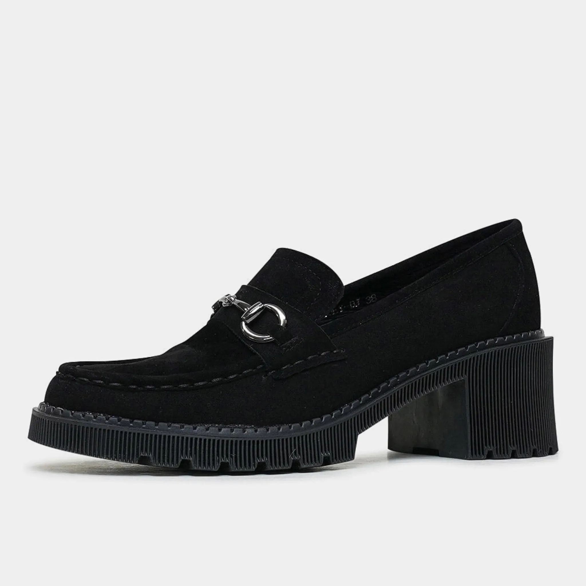 Zoey Black Suede Heeled Loafers