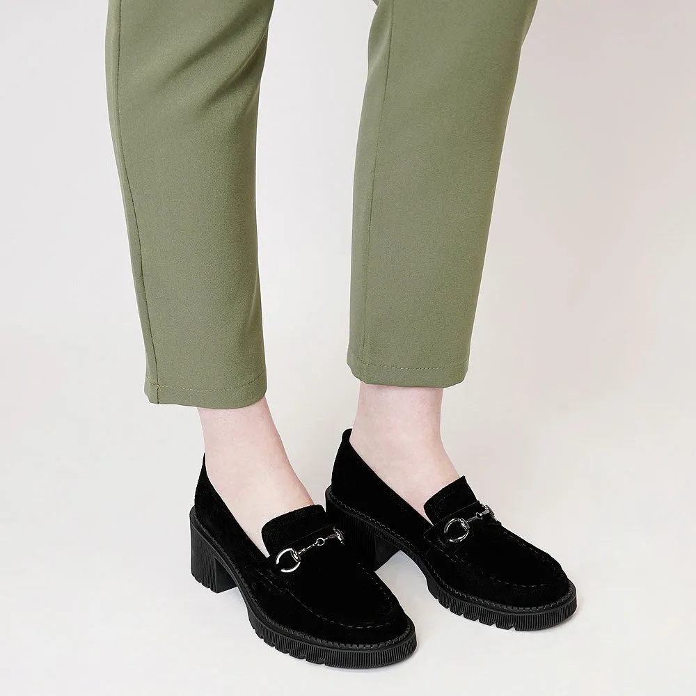 Zoey Black Suede Heeled Loafers