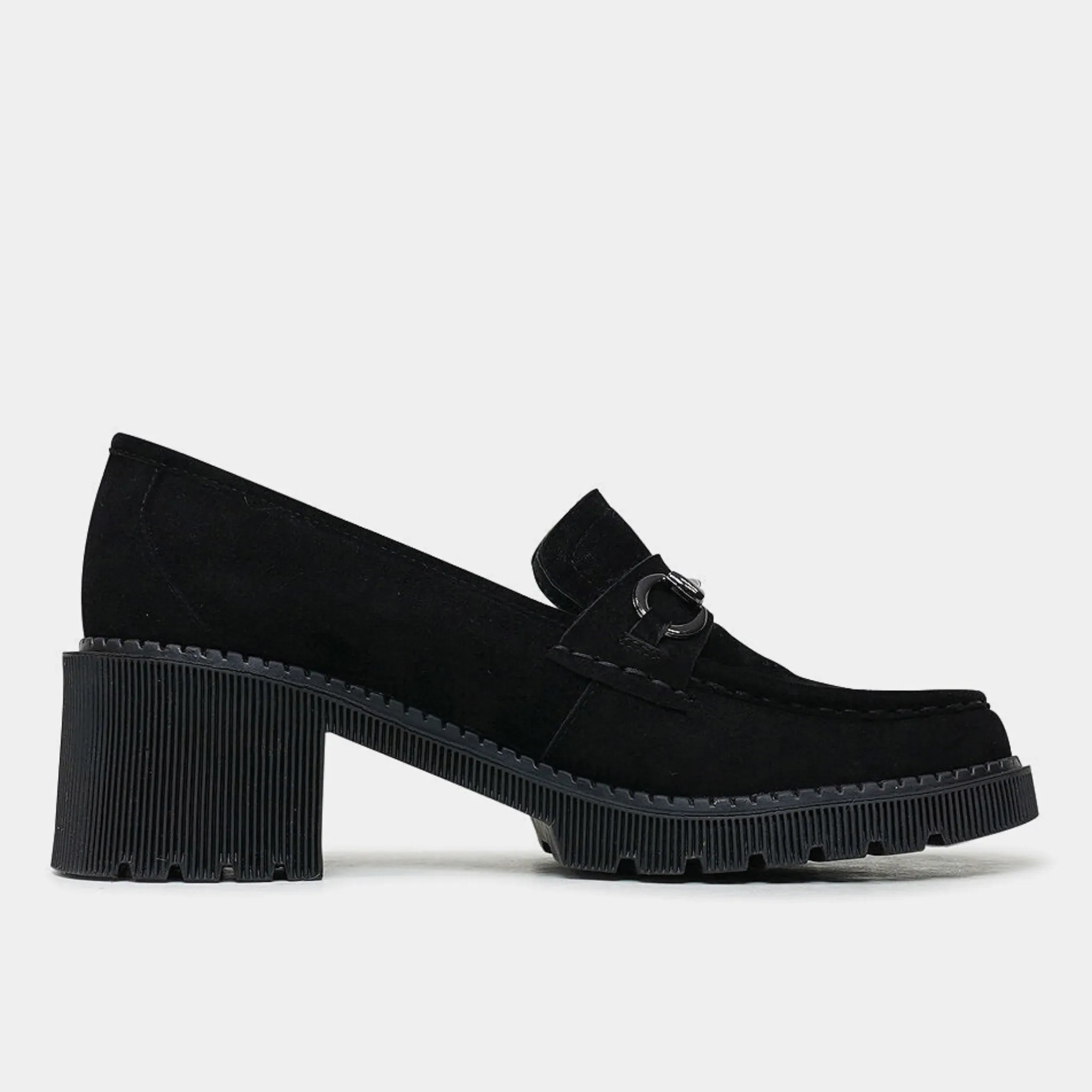 Zoey Black Suede Heeled Loafers